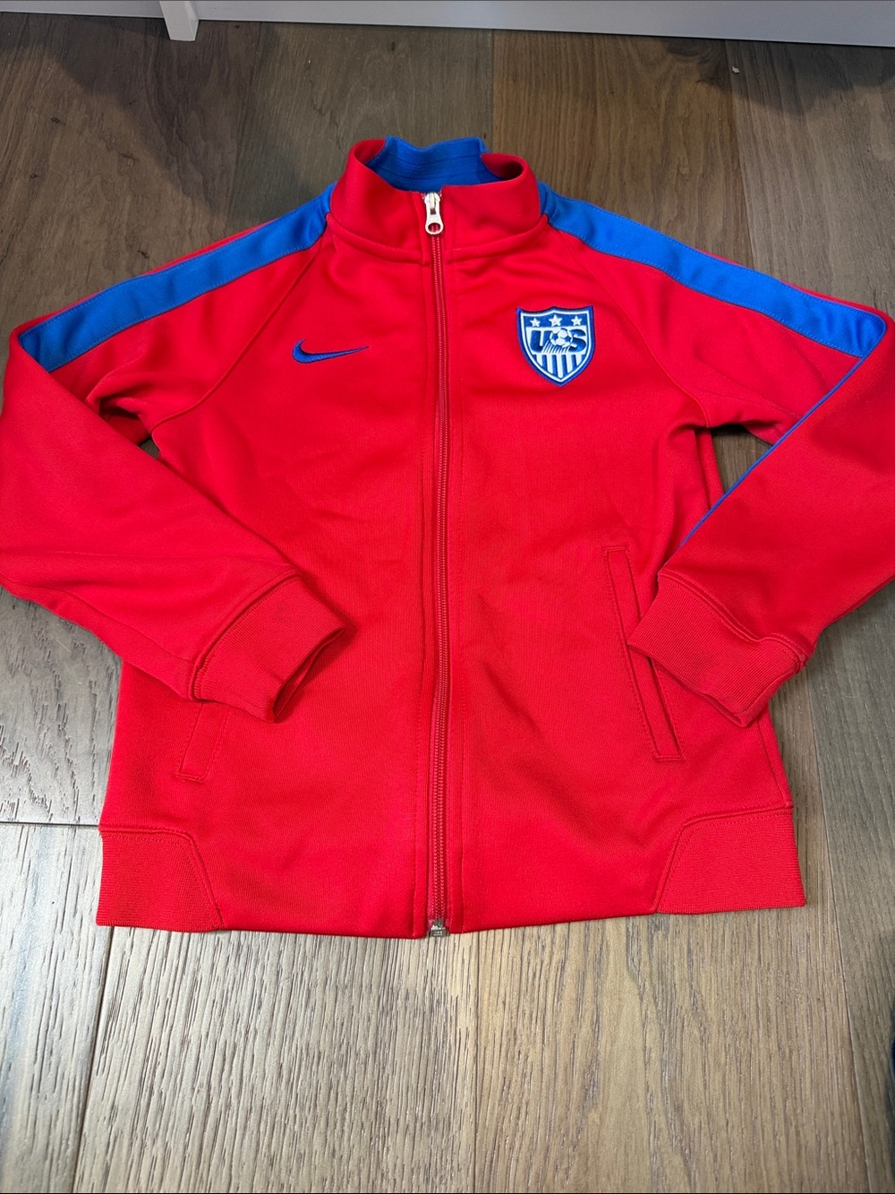 Nike Kids Red Track Jacket with Blue Accents and USA Crest